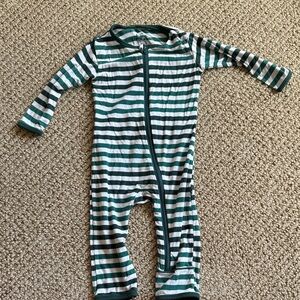 Kickee Pants Green and White Striped rompers